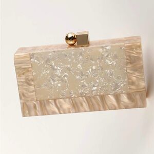 Women Acrylic  Glitter Marble Cream Gold Evening Clutch. Excellent Condition